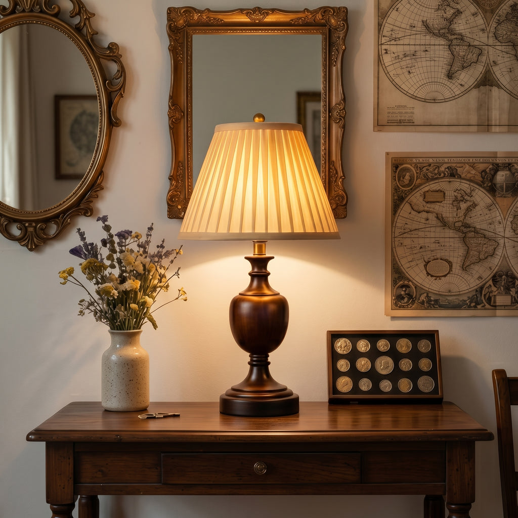 Lydford Pleated Wood Table Lamp