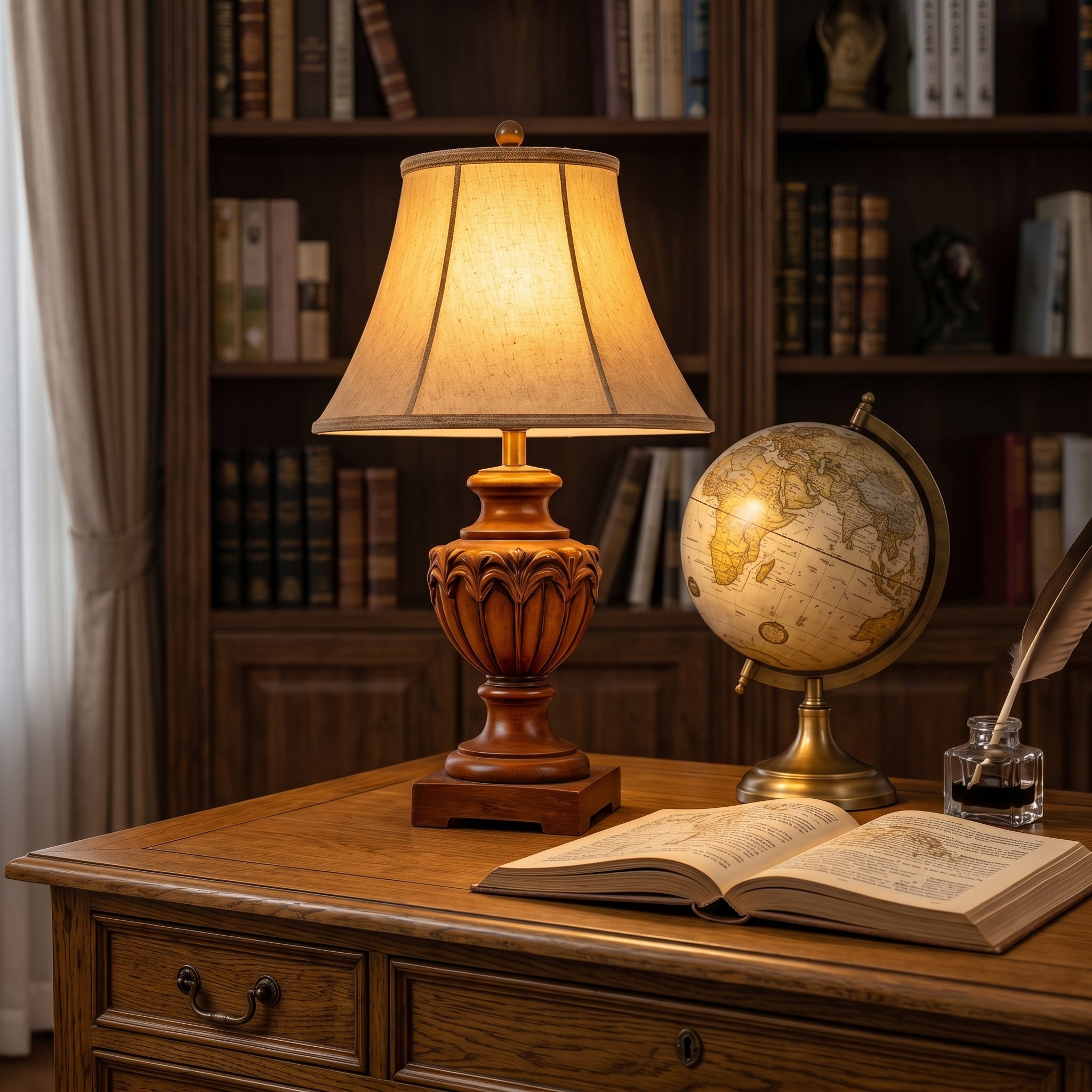 Ashton Carved Wood Table Lamp